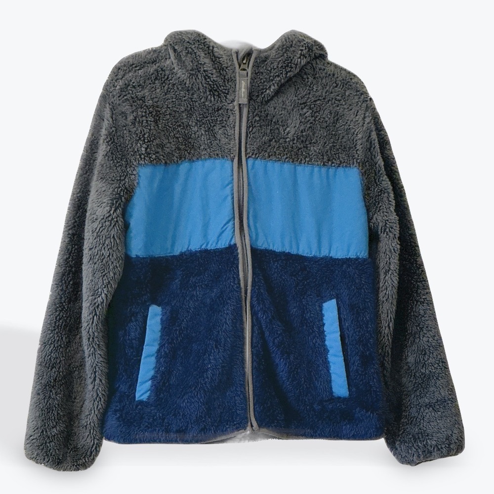 Eddie Bauer Kids Quest Fleece Hooded Jacket Blue Gray Size M 10 12‎ Boys Zip Up